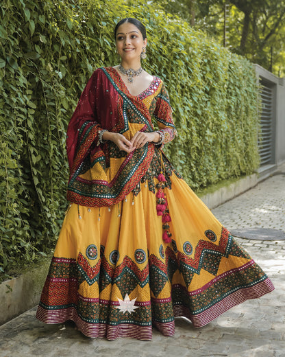 Mustard and maroon Gamthi chaniya choli set