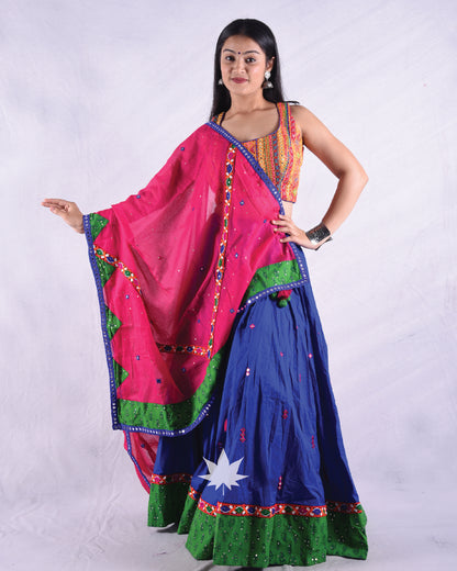 Blue Chaniya With Multi Color Bloue Set