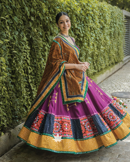 Purple and mustard gamthi chaniya choli set