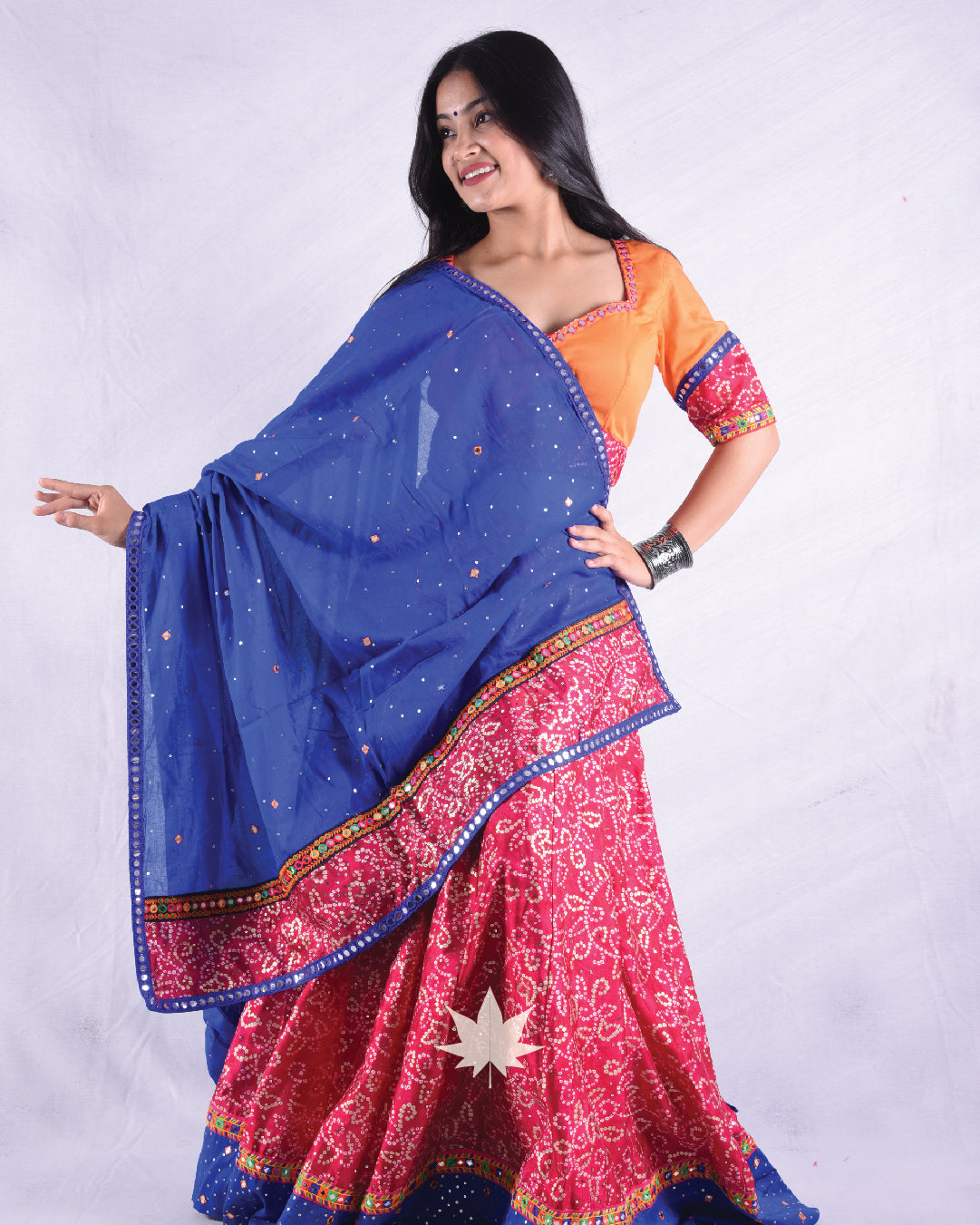 Pink And Blue Bandhani Chaniya Choli Set