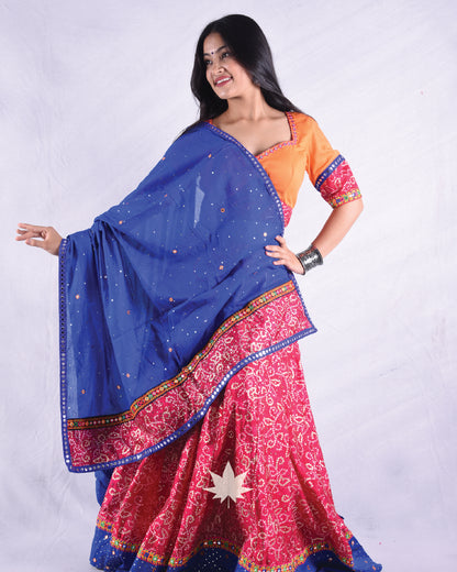 Pink And Blue Bandhani Chaniya Choli Set