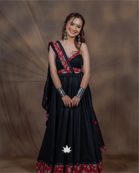 Black and Red Chaniya Choli with Patchwork