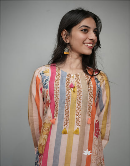 Cream Floral Printed Kurta Set