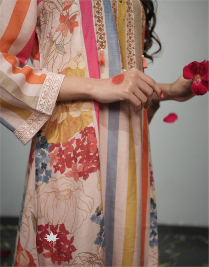 Cream Floral Printed Kurta Set