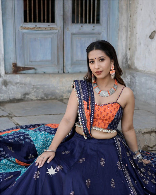 Navy Blue Cotton Chaniya Choli Set