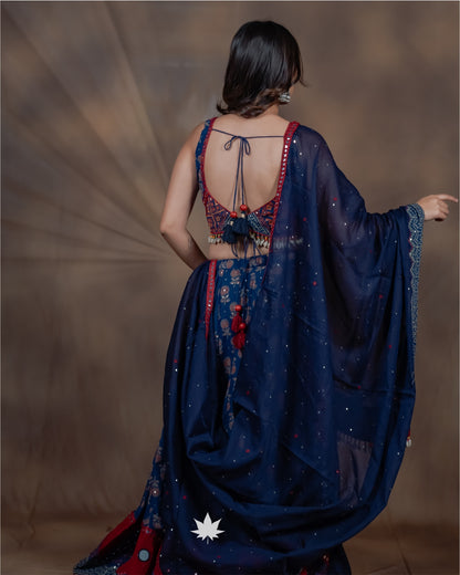 Blue Printed Chaniya Choli with Embroidered Dupatta