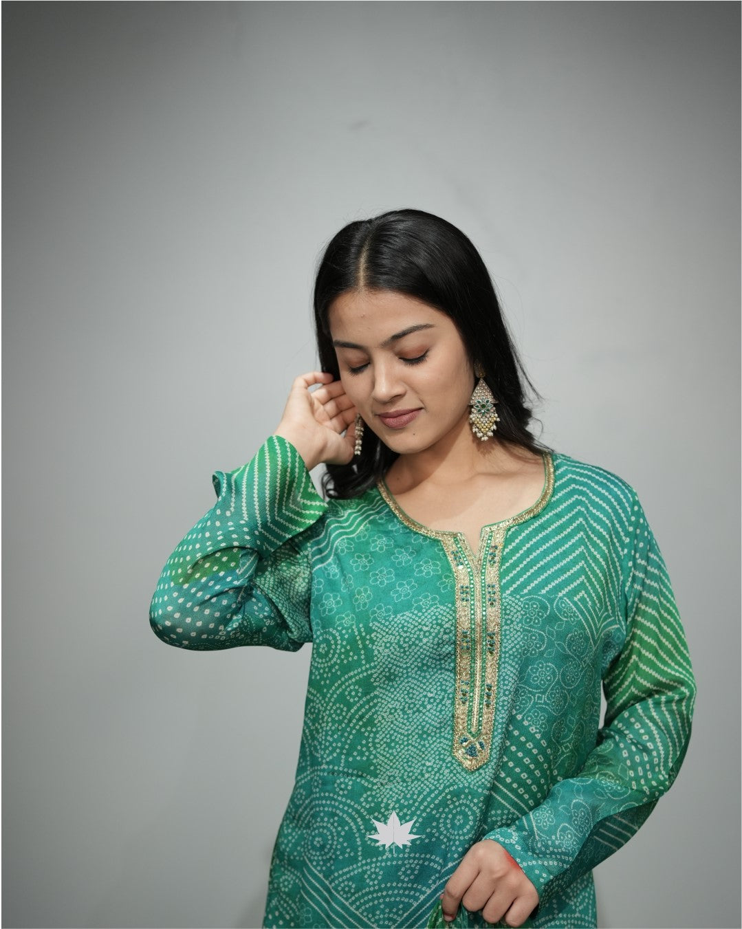 Green Ombre Bandhani Kurta Set