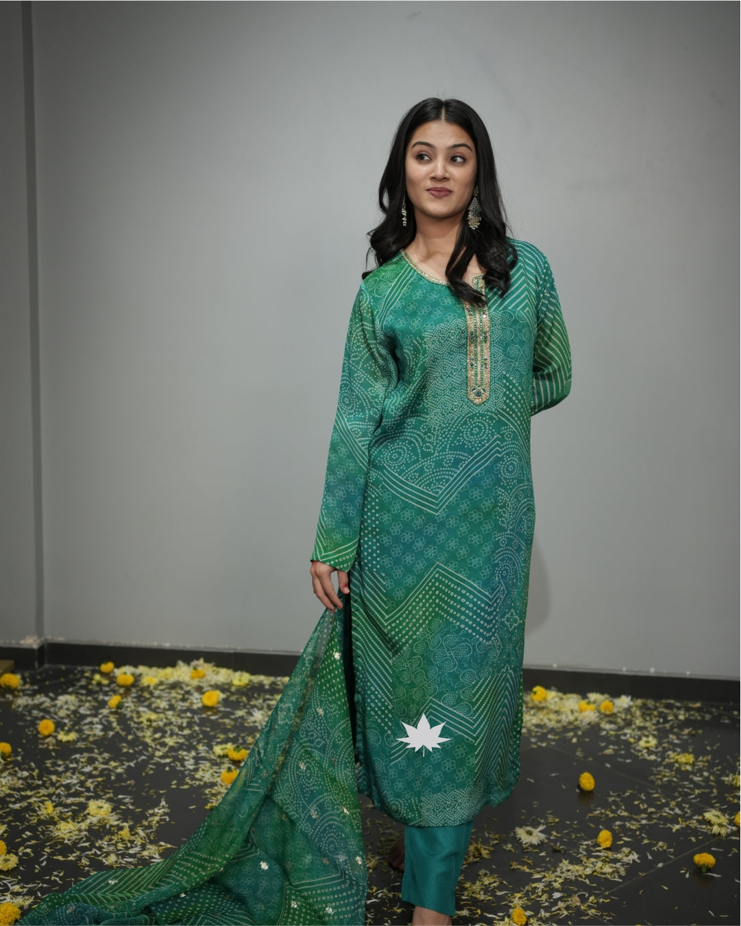 Green Ombre Bandhani Kurta Set