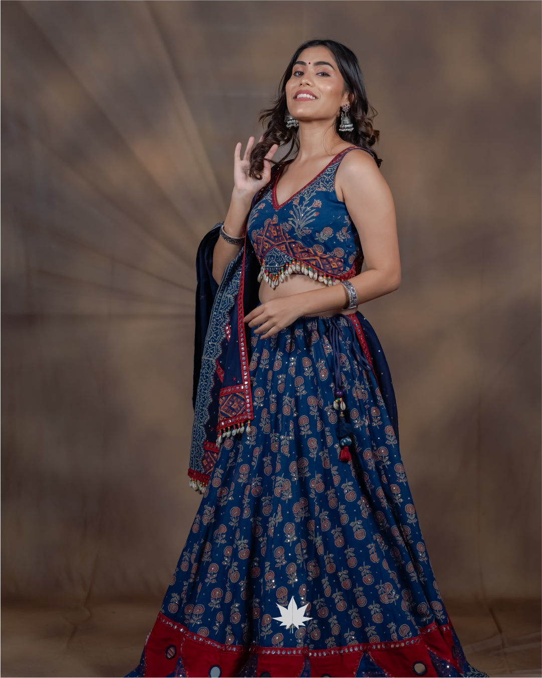 Blue Printed Chaniya Choli with Embroidered Dupatta