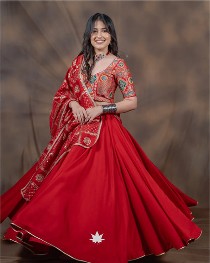 Red Embroidered Chaniya Choli with Dupatta