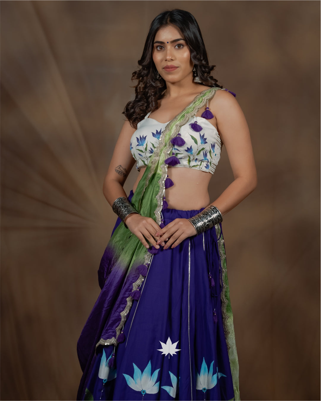 Avani White & Purple Hand-Painted Floral Chaniya Choli