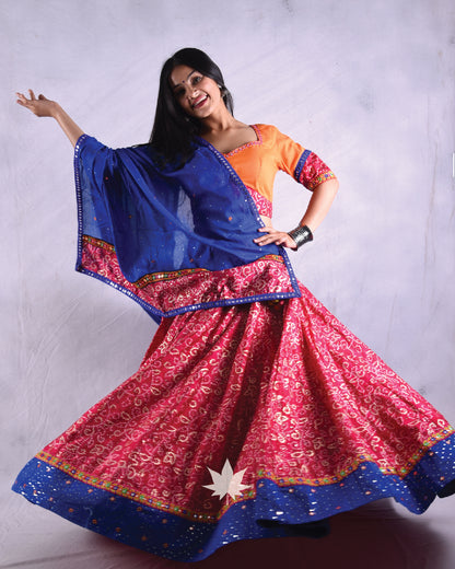 Pink And Blue Bandhani Chaniya Choli Set