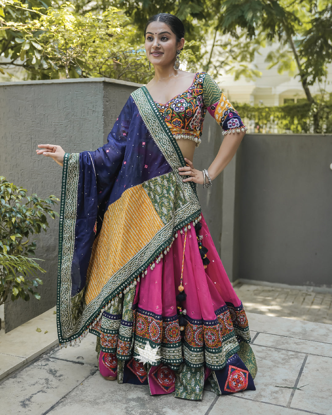 Multicolor layered chaniya choli set