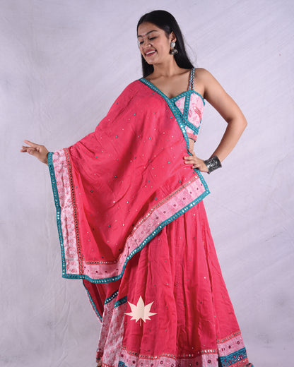 Hot Pink With Pastel Pink Patchwork Chaniya Choli Set