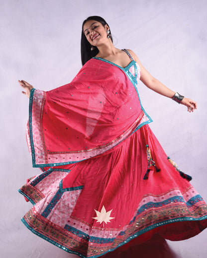 Hot Pink With Pastel Pink Patchwork Chaniya Choli Set