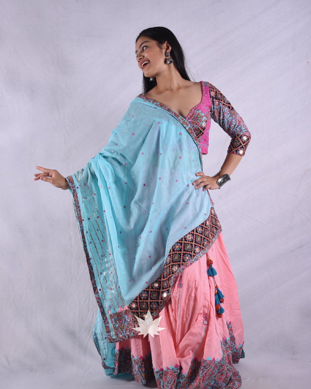 Pastle Pink And Blue Chaniya Choli Set