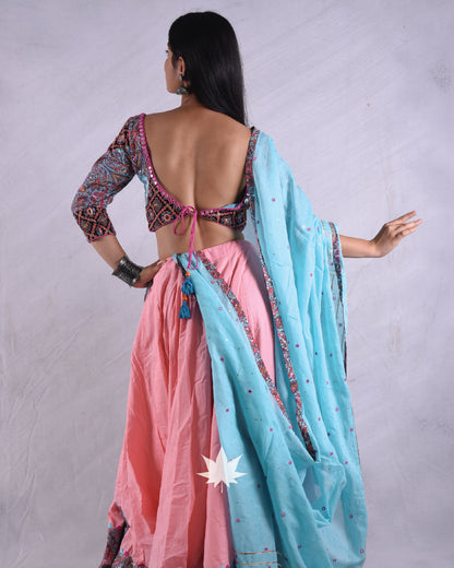 Pastle Pink And Blue Chaniya Choli Set