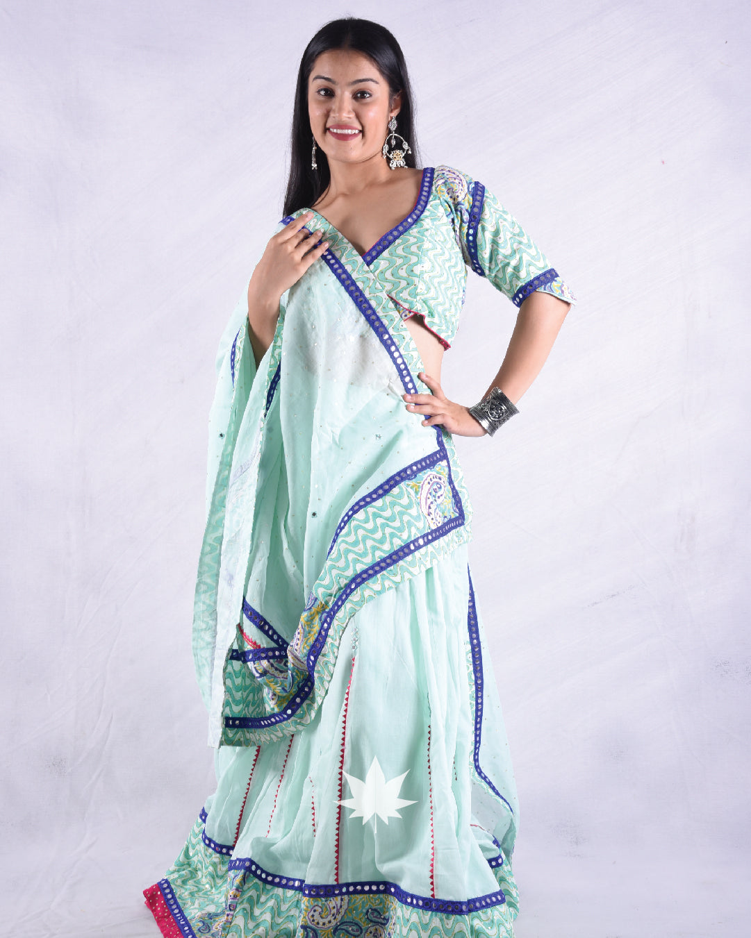 Pastel Green Asymmetrical Chaniya Choli Set