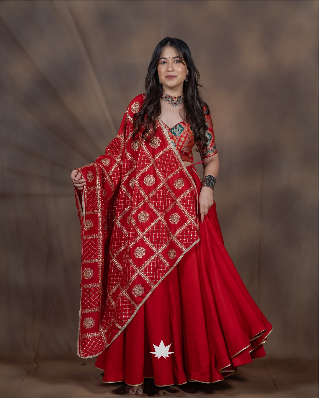 Red Embroidered Chaniya Choli with Dupatta