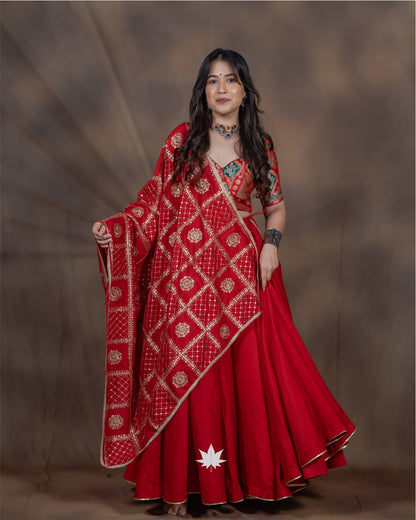 Red Embroidered Chaniya Choli with Dupatta