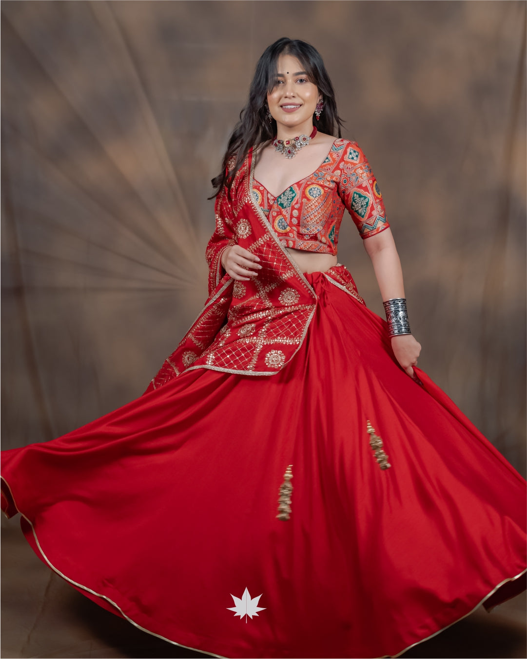 Red Embroidered Chaniya Choli with Dupatta
