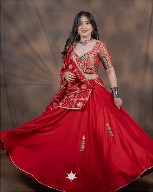 Red Embroidered Chaniya Choli with Dupatta