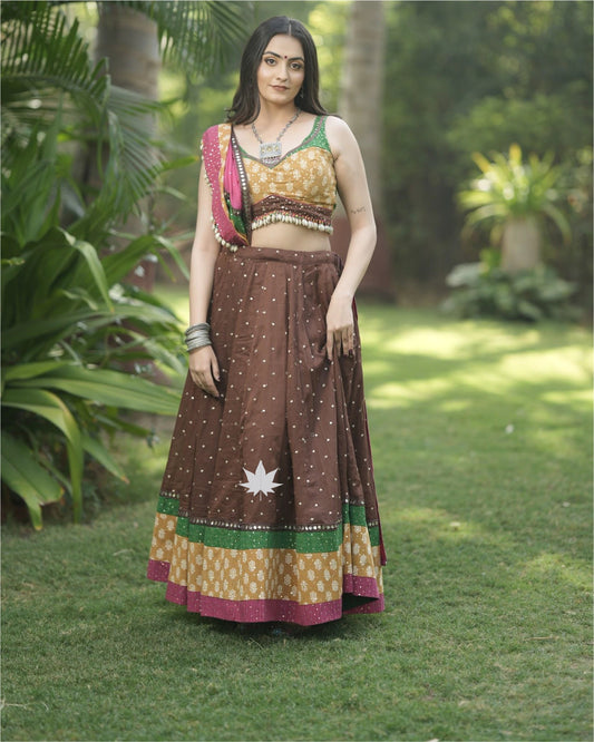 Brown Cotton Chaniya Choli Set