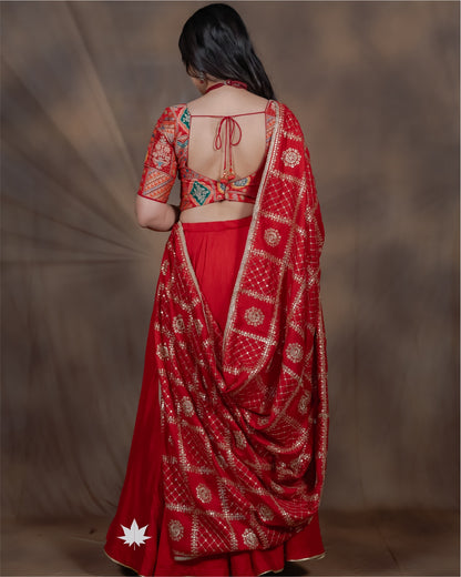 Red Embroidered Chaniya Choli with Dupatta
