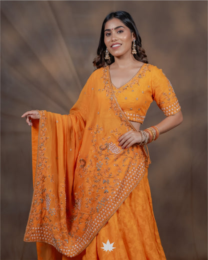 Yellow Bandhani Chaniya Choli with Mirror Work