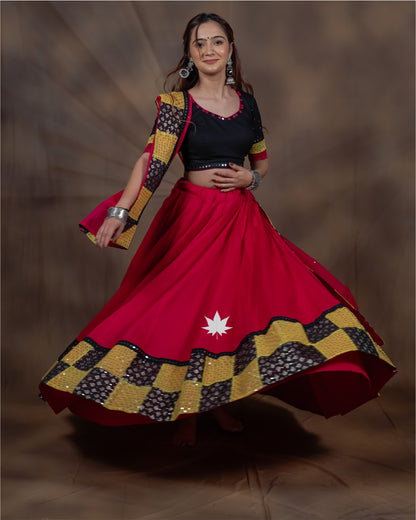 Red Chaniya Choli with Black & Yellow Border
