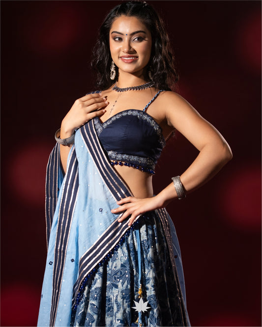 Midnight Sky Blue Bandhej Chaniya Choli