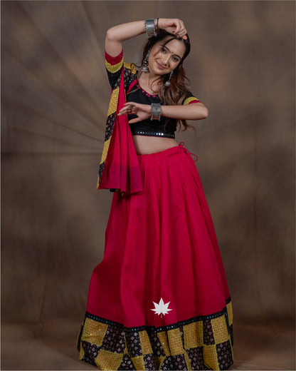 Red Chaniya Choli with Black & Yellow Border