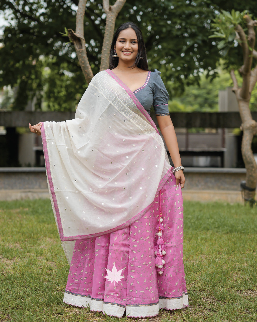 Grey and pink chaniya choli set