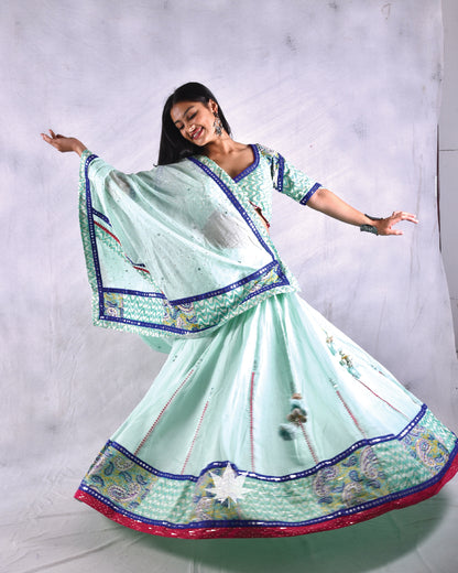 Pastel Green Asymmetrical Chaniya Choli Set