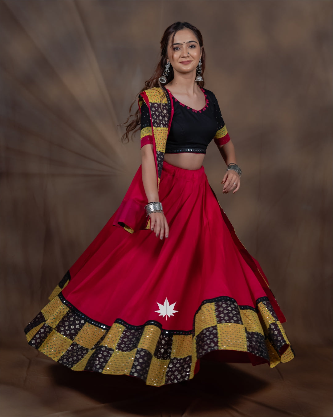 Red Chaniya Choli with Black & Yellow Border