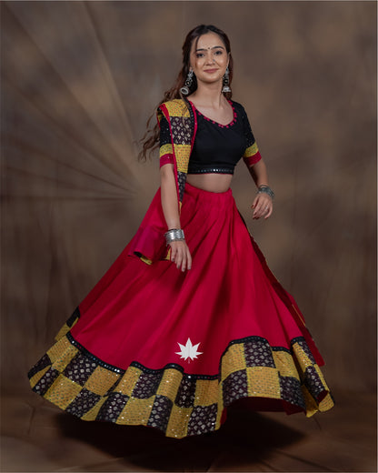 Red Chaniya Choli with Black & Yellow Border