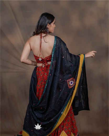 Handcrafted Bandhani Chaniya Choli with Black Dupatta