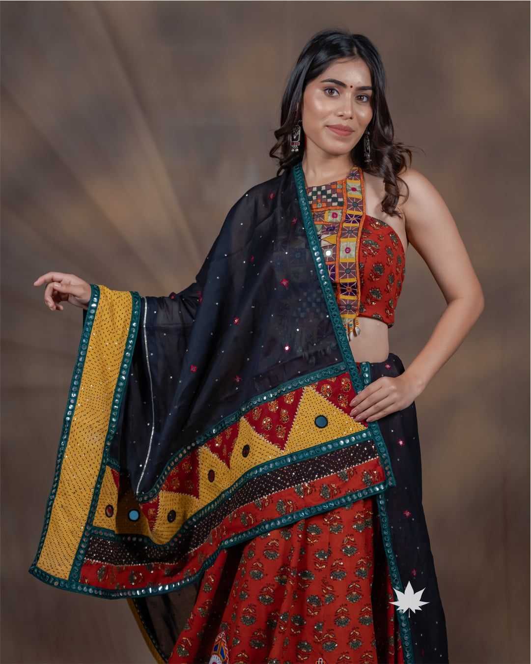 Handcrafted Bandhani Chaniya Choli with Black Dupatta
