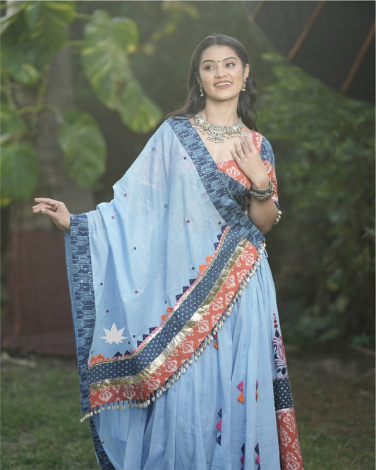 Light Blue Cotton Chaniya Choli Set