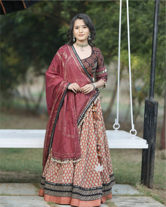 Maroon Cotton Chaniya Choli Set