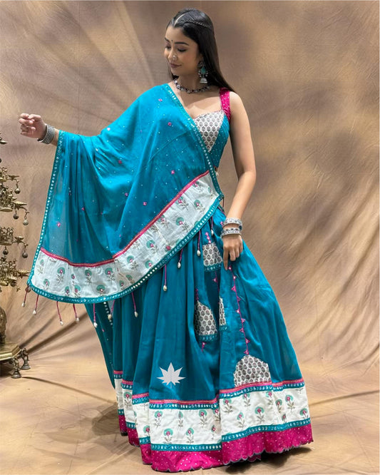 Blue Blossom Cotton Chaniya Choli