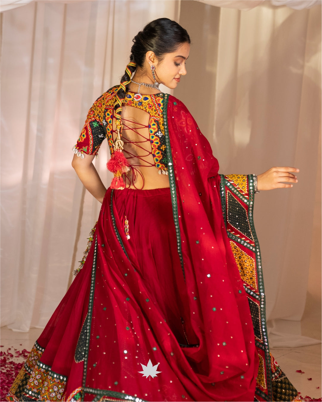Rajwadi Red Kutchi Mirrorwork Chaniya Choli