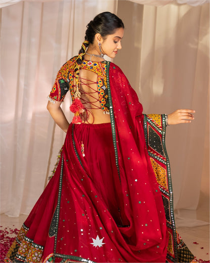 Rajwadi Red Kutchi Mirrorwork Chaniya Choli