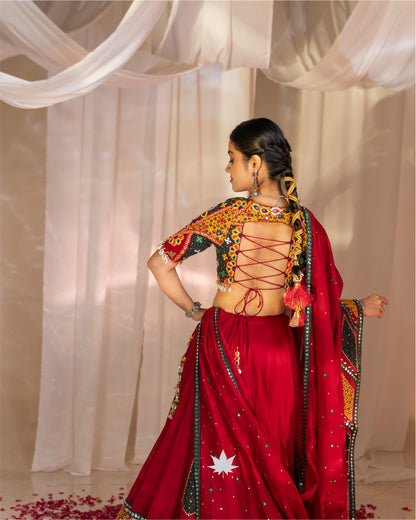 Rajwadi Red Kutchi Mirrorwork Chaniya Choli
