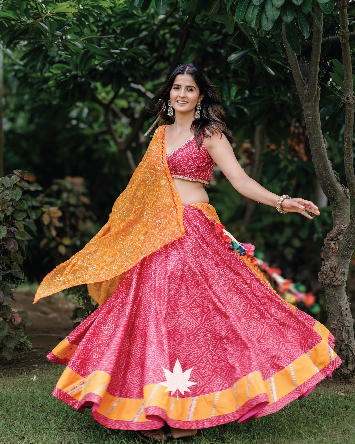 Red And Orange Silk Bandhani Chaniya Choli Set