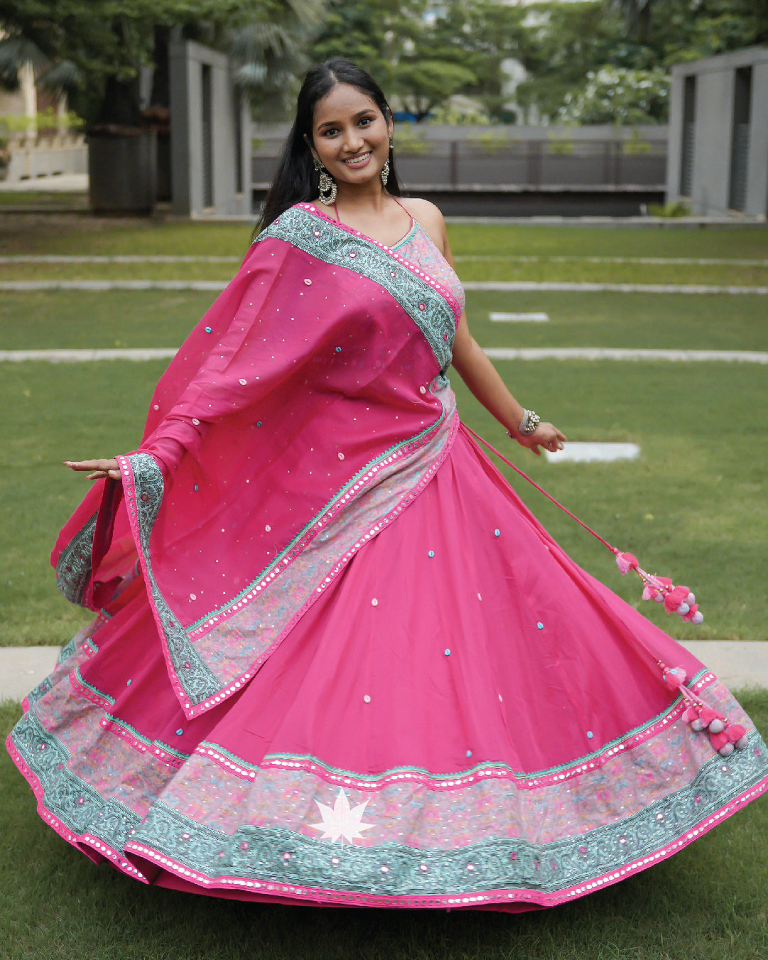 Hot pink and turquoise chaniya choli set