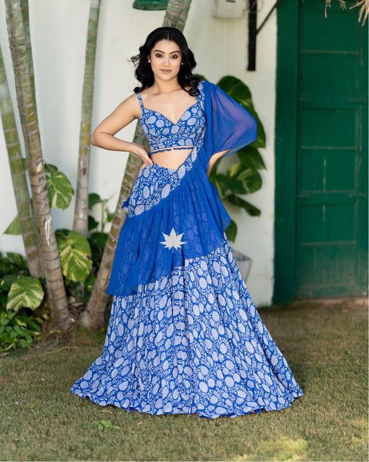 Mystic Blue with a Flair β Dupatta Lehenga Set