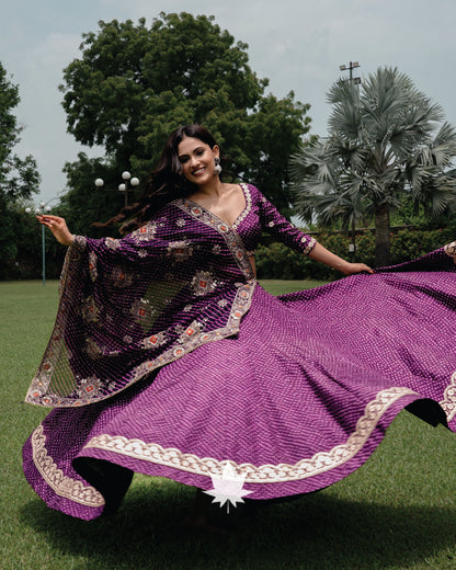 Purple Bandhani Silk Chaniya Choli Set