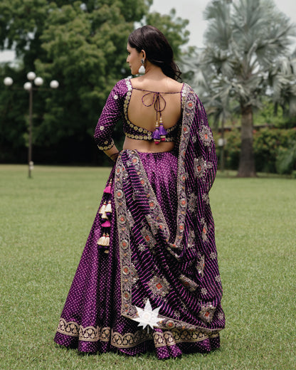 Purple Bandhani Silk Chaniya Choli Set