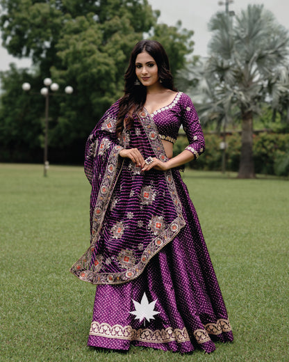 Purple Bandhani Silk Chaniya Choli Set